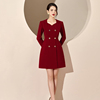越南小众MAGNOLIA 2023新年暗红色西装领式立体收腰连衣裙