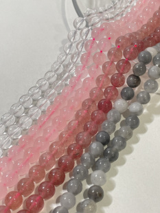 10mm粉水晶散珠天然草莓晶天然石diy手工串珠手链项链饰品材料