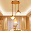 北欧简约创意原木日式三头餐厅，吊灯韩式田园，橡胶实木led木艺灯具