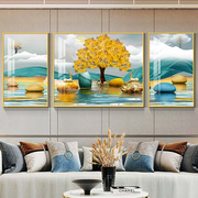 客厅装饰画沙发背景墙轻奢壁画三联石来运转现代简约中式水晶挂画