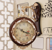 双面挂钟简约客厅田园时钟两面铁艺现代石英钟创意个性小鸟钟表