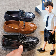 儿童鞋子男童豆豆鞋一脚蹬夏季透气英伦鞋男孩宝宝黑色皮鞋演出鞋