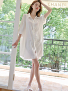 2024春夏季情调衣冰丝，薄款短袖衬衫宽松款大码性感睡衣裙白色