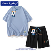 NASA纯棉短袖短裤套装男款夏季潮流学生健身跑步大码运动服两件套