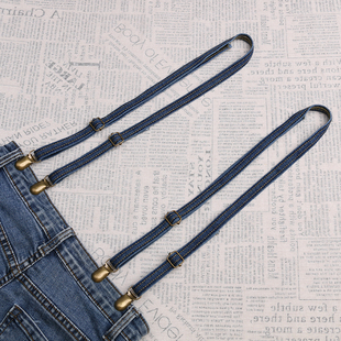 牛仔裤吊带女式一对牛仔布，深蓝色浅蓝色1.5厘米宽可拆卸背带夹