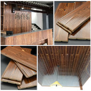 浅碳化桑拿板实木吊顶，拉丝木纹免漆扣板，浮雕复古炭烧木墙裙护墙板