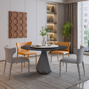 家用小户型轻奢岩板圆餐桌现代简约圆形带转盘旋转餐桌椅组合