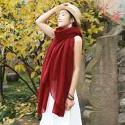 超大棉麻丝巾长款围巾，女超大沙滩丝巾，纯色披肩百搭学生韩版秋冬季