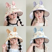 儿童防晒帽子夏季男女童遮脸黑胶防紫外线可爱宝宝遮阳空顶帽