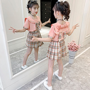 女童套装夏装2023洋气网红童装，小女孩学院风儿童套裙两件套潮