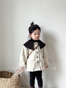 儿童外套韩版冬季女童撞色大翻领短款呢大衣宝宝洋气加绒棉衣