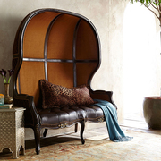 法式古典真皮高背太空，椅欧式时尚皮艺蛋壳椅，美式实木双人沙发