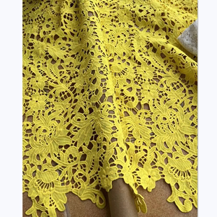 大厂尾货立体彩色镂空蕾丝，花边面料水溶黄色，连衣裙旗袍设计师布料