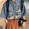 C2自制/重工艺刺绣椰子树牛仔衬衫夏威夷沙滩风中性复古短袖衬衣
