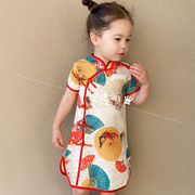 夏款儿童唐装女童短袖旗袍连衣裙宝宝复古中式礼服女孩中国风汉服