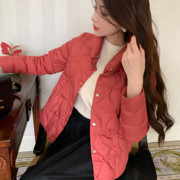 欧货短款红色羽绒服女2023菱格轻便保暖90白鸭绒轻薄时尚外套