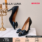 stellaluna女鞋春夏高跟鞋，时尚尖头蝴蝶结装饰时尚高跟单鞋