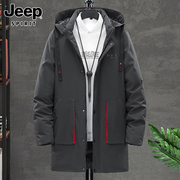 Jeep吉普冬季棉衣男士中长款连帽棉袄休闲工装羽绒棉服外套男
