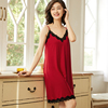 夏季红色睡裙女士莫代尔，蕾丝性感宽松大码吊带裙，薄款本命年家居服