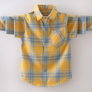 男童长袖衬衫秋装4-17岁韩版中大儿童格子衬衣男孩开衫外套上衣
