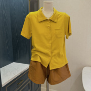 polo衫短袖t恤女夏季衬衫小众姜黄色针织开衫翻领上衣