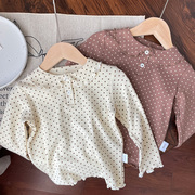 韩版春季宝宝圆点娃娃衫，上衣女童衬衣，打底衫婴儿内搭儿童衣服纯棉