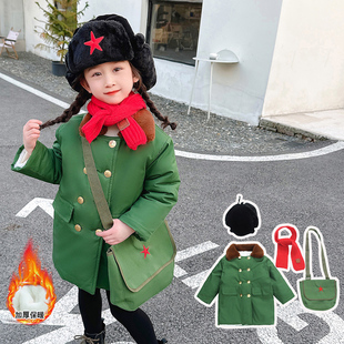 女童网红冬装军大衣，东北加厚棉袄儿童冬季中长款棉衣宝宝棉服外套