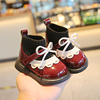 春秋冬季女宝宝短靴子加绒一周岁小童红色皮鞋婴儿二棉鞋学步鞋子