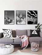 现代客厅装饰画三联沙发背景墙挂画创意山脉黑白抽象画新中式壁画