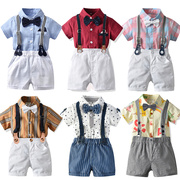 2021夏装男童两件套装婴儿童连体衣男宝宝绅士周岁礼服衬衫背带裤