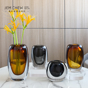 现代简约黄色玻璃透明插花客厅茶桌鲜花售楼处玄关边几软装花器