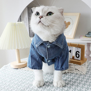 小猫咪冬天衣服2023冬季牛仔，两脚衣银渐层保暖防着凉帅气棉衣