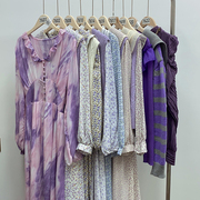 7开头紫色系2022年秋装，两件套长袖针织雪纺连衣裙120