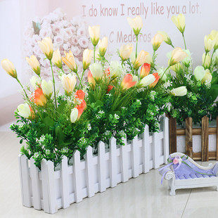 仿真花假花塑料花桌面，墙角遮挡仿真绿植盆栽摆件，郁金香栅栏花套装