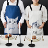 黑白猫围裙男女时尚厨房做饭罩衣围腰棉麻防水围裙工作服可爱围裙