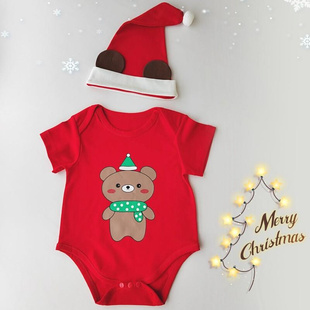 2023圣诞节宝宝衣服ins可爱圣诞老人造型爬服连体衣1岁婴儿派对服