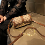 香港品牌包包女士2023秋季手提链条圆筒包真皮单肩斜跨小圆包