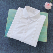 女童白衬衣(白衬衣)长袖纯棉打底衫，中大童短袖，蕾丝花边纯白色衬衫学生校服