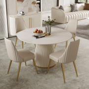 双虎家私轻奢岩板餐桌椅，组合小户型高端带转盘饭桌设计师现代