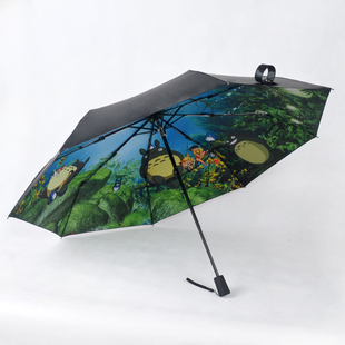 遮阳伞防紫外线女黑胶防晒伞，晴雨两用折叠伞创意，小清新龙猫学生男