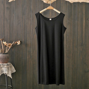 夏季大码200斤黑色设计感无袖直筒连衣裙宽松遮肉显瘦背心打底裙