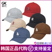 韩国mlb不可调节帽子la小标棕色，道奇全封情侣，款分码棒球帽3acp19