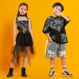 六一儿童节舞蹈服装街舞套装男童嘻哈架子鼓演出服朋克摇滚硬糖风