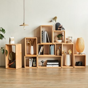 北欧书架实木小书柜，自由组合客厅组合柜格子柜，卧室简易单个柜子