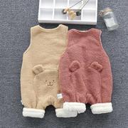 秋冬韩系装婴儿新生儿连体衣服女宝宝加厚冬季外套装加绒马甲背带