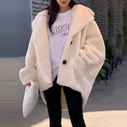 韩国东大门皮毛一体外套，女中长款加厚仿兔毛，宽松毛绒保暖皮草大衣