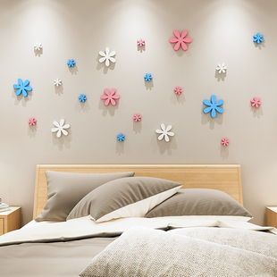 小花客厅卧室温馨床头沙发，背景墙3d立体墙贴画，房间布置自粘装饰品