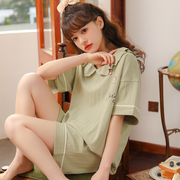 睡衣女夏季纯棉可爱韩版短袖，薄款两件套装学生，可外穿春秋天家居服