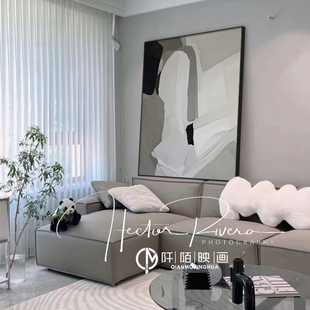 沙发后面的壁画客厅装饰画黑白抽象轻奢高级感背景墙壁画落地挂画