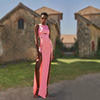 2022年粉红色中长款优雅开叉长裙绷带礼服气质，名媛敬酒晚装
